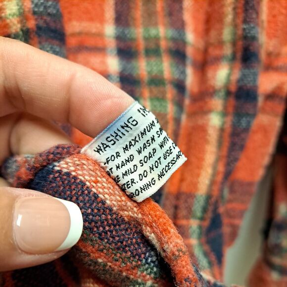 Mac Campbell Flannel Shirt Mens M Red Plaid Wool Blend Vintage XL 80s Hong Kong - Picture 8 of 11